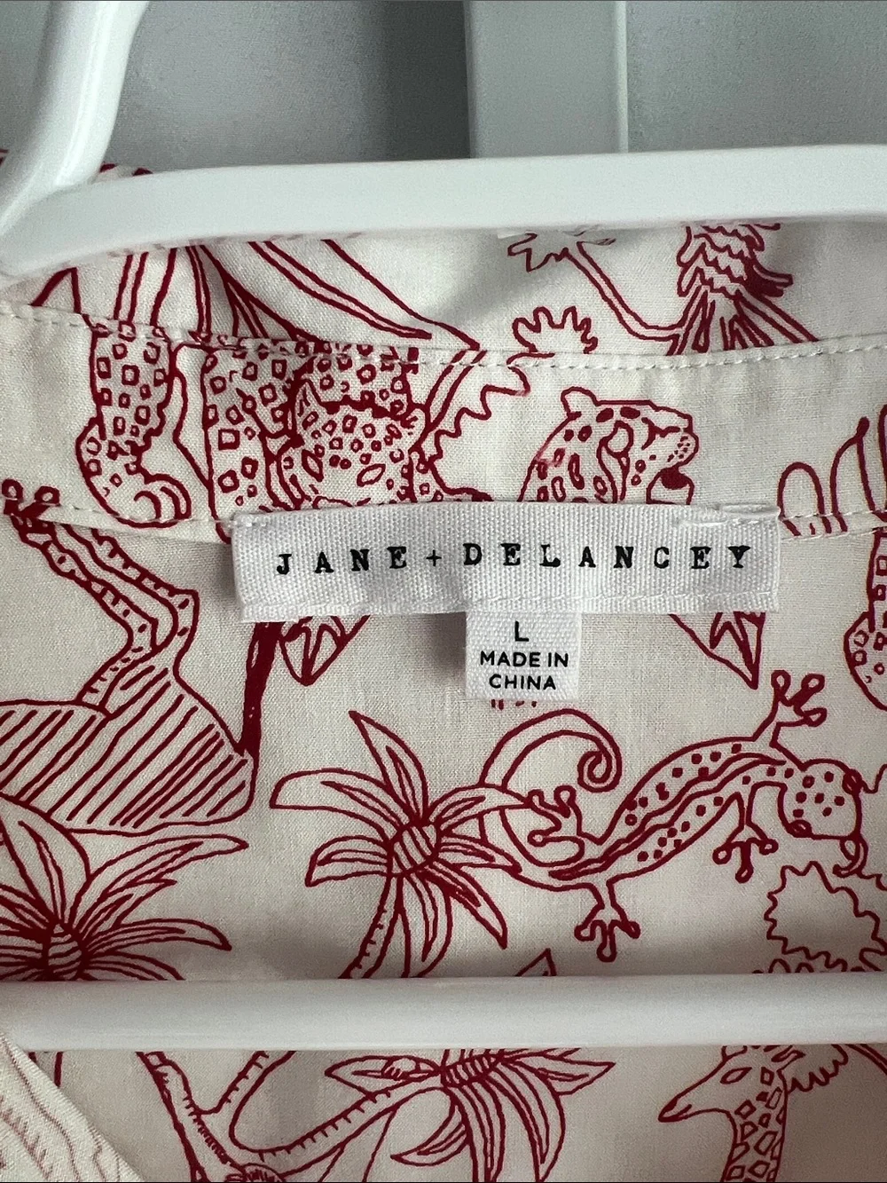 Jane and Delancey Cream Button-Front Shirt with Red Animal Print - Picture 2 of 16